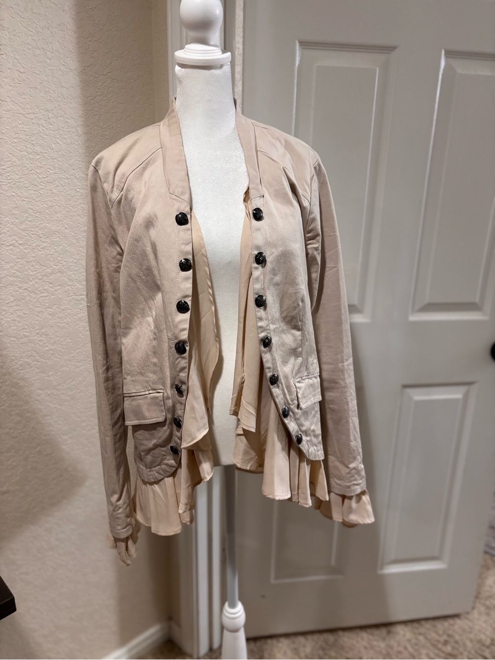 Free People Beige Layered Button-Front Blazer
